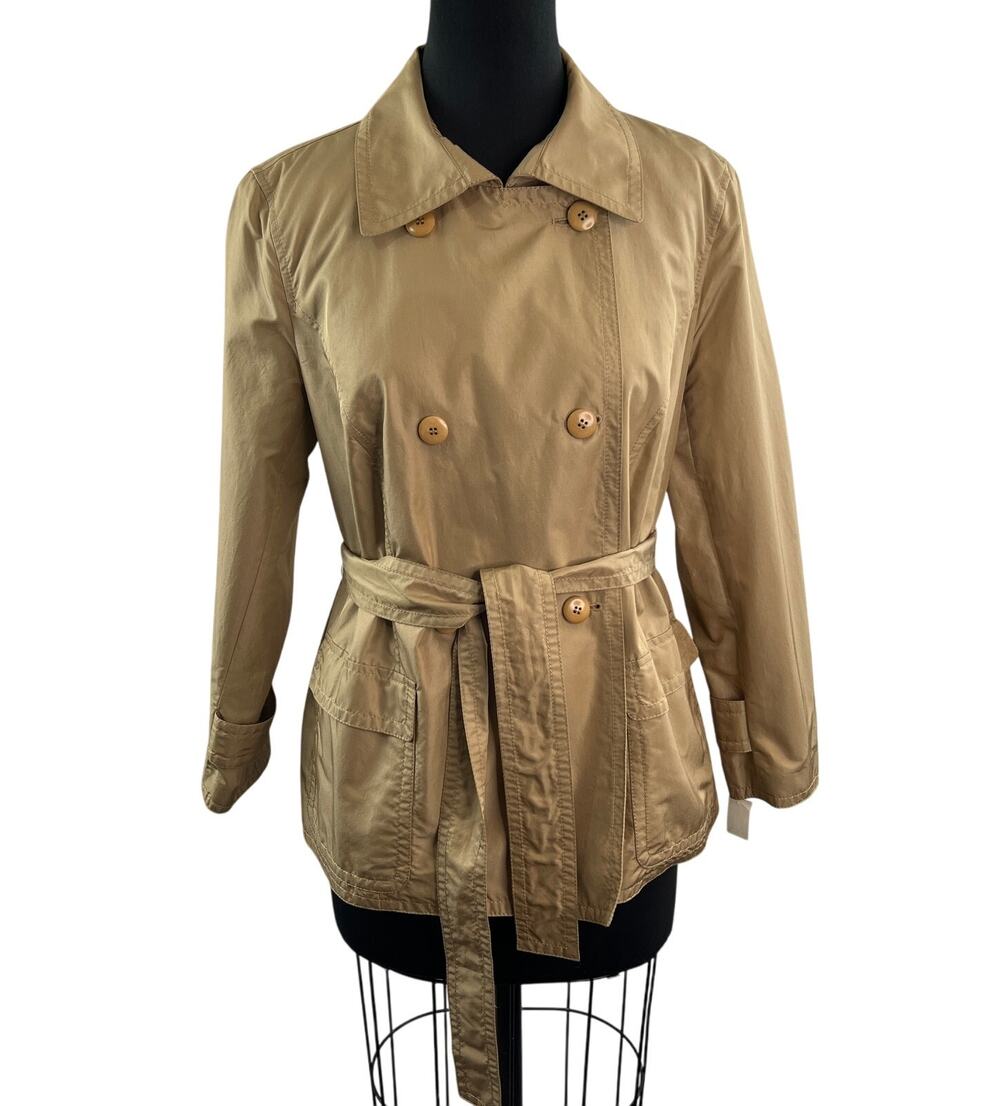 TALBOTS Beige Trench Coat Cotton Collared Belted Double-Breasted Size 14W NEW